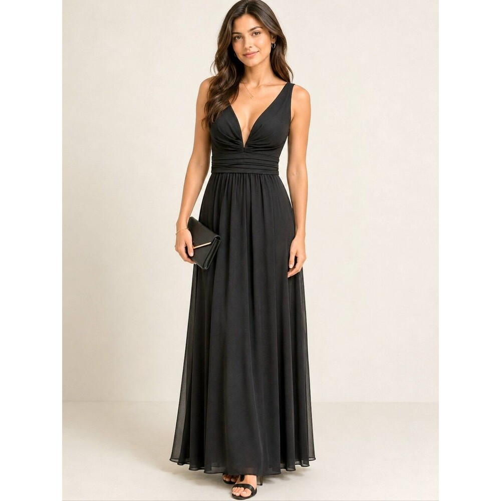 Lulus Black Deep Plunging V-Neck Sleeveless Maxi Dress Wedding Prom Size S